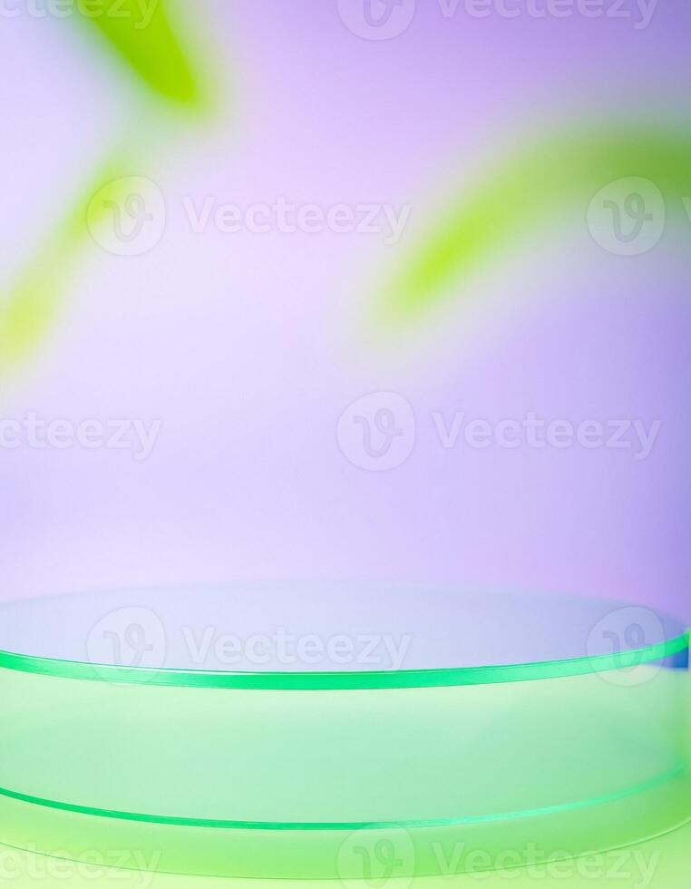 Green Glass Podium on Blurred Pastel Background photo