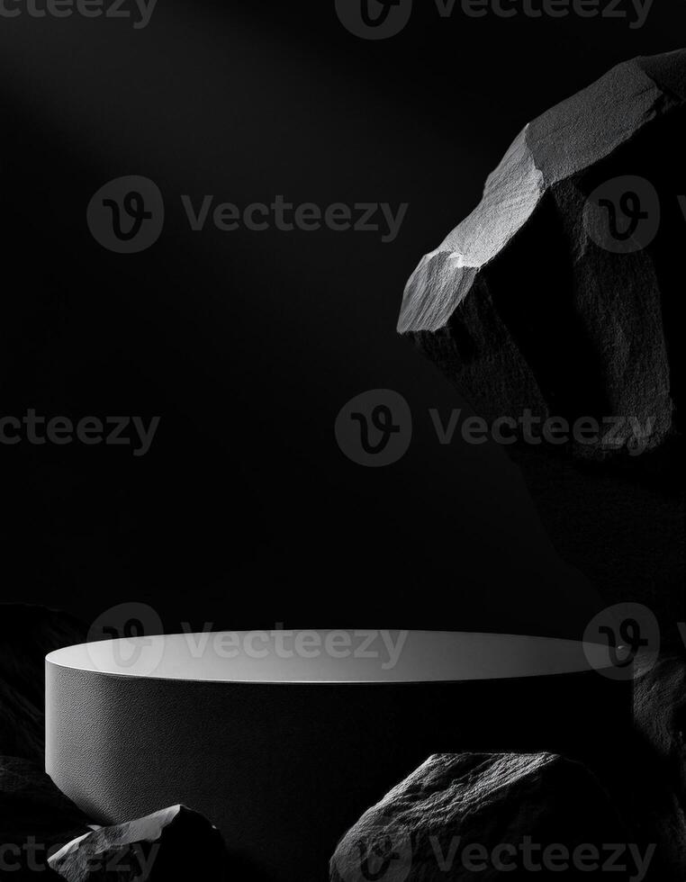 Minimalist Black and White Product Display with Stone photo