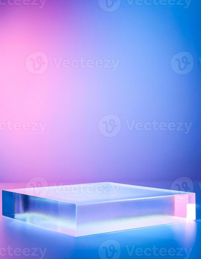 Glass Cube on Neon Gradient Background photo