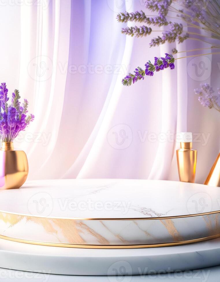 Marble Podium with Lavender and Gold Accents photo