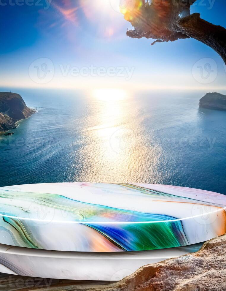 Abstract Marble Podium with Ocean View photo