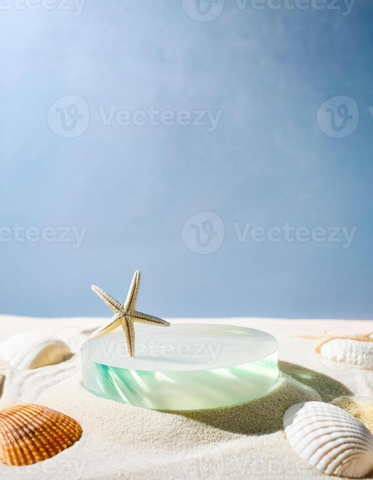 Minimalist Beach Scene with Starfish and Seashells photo