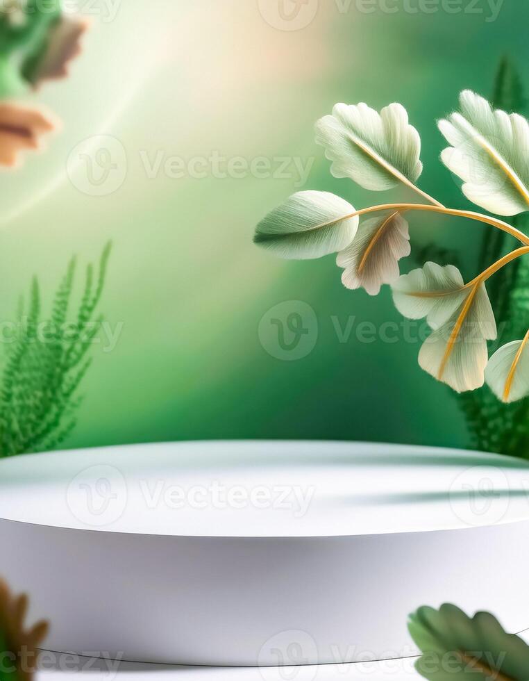 White Podium with Green Foliage photo