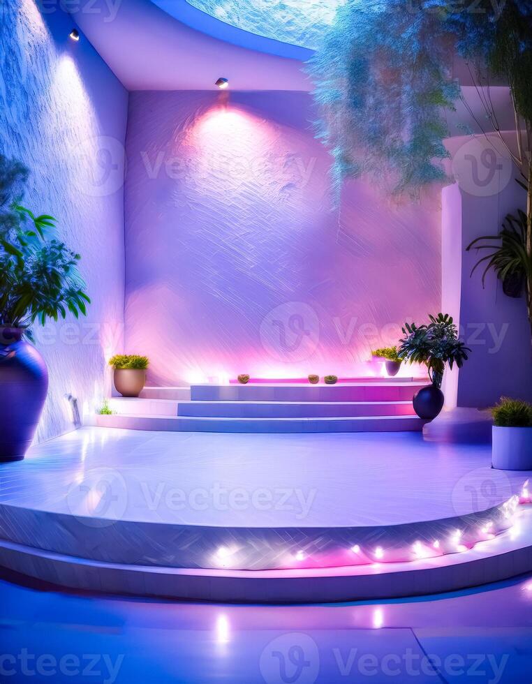 Futuristic Stage with Purple and Blue Lighting photo