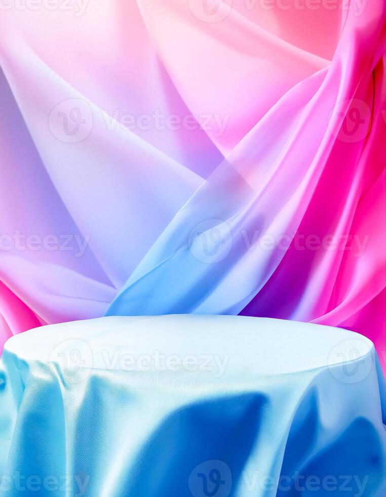 Abstract Blue Fabric Background with Circular Platform photo