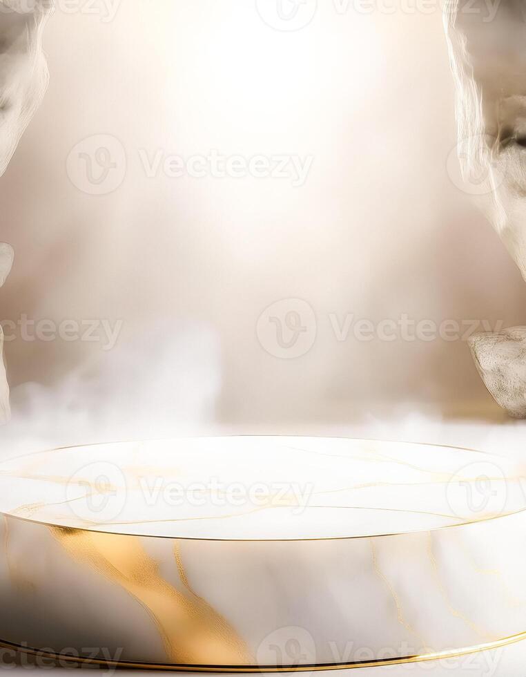 Marble Podium With Gold Accents and Smoke photo