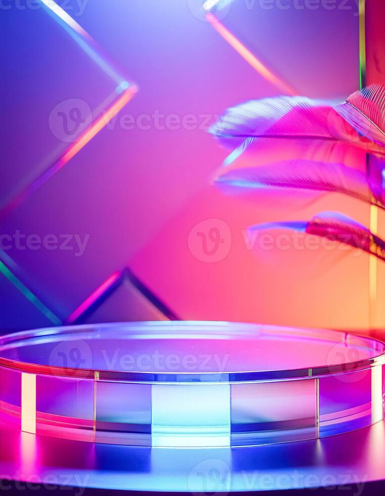 Neon lights and glass platform for product display photo
