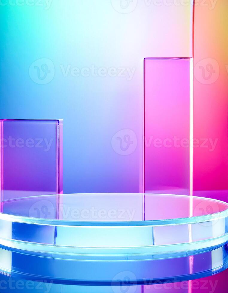 Abstract Glass Platform With Neon Lights photo