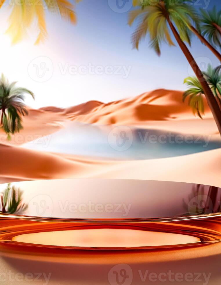 Golden Podium in Desert Landscape photo