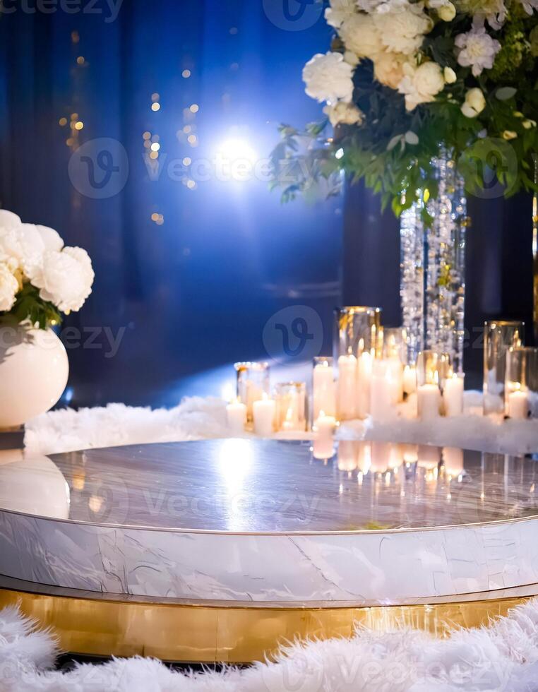 Elegant Wedding Table Decor with Candles and Flowers photo