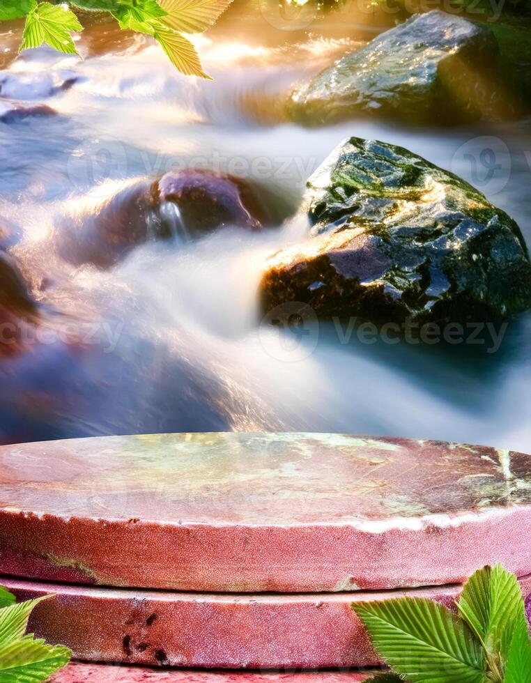 Stone Podium With Blurred River Background photo