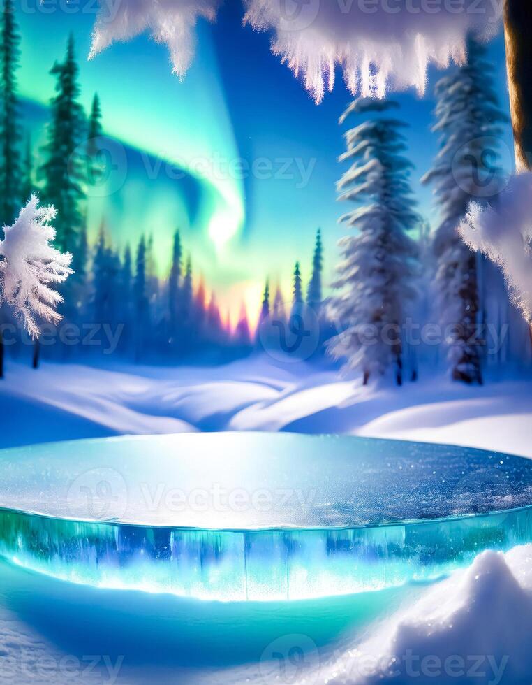 Frozen Wonderland with Aurora Borealis Reflection photo