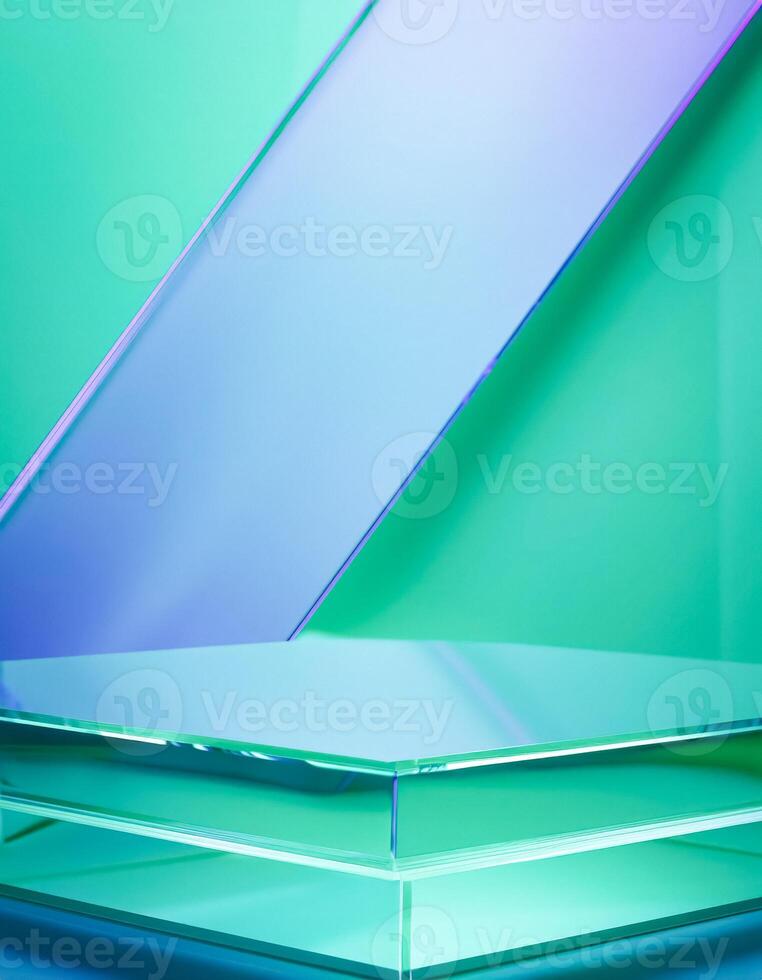 Abstract Glass Display Stand on a Teal Background photo