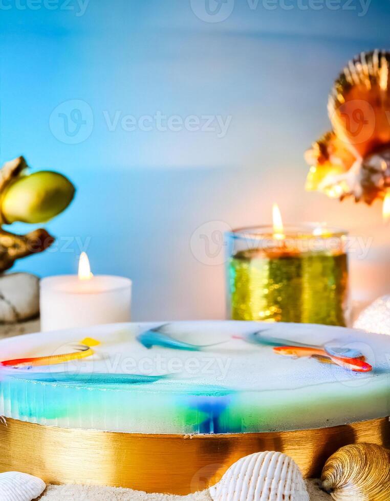 Teal and Gold Seashell Candles photo