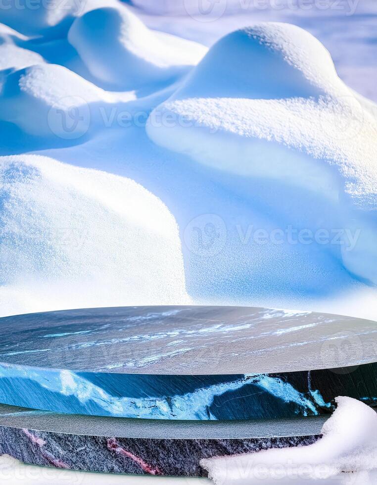 Blue Marble Pedestal in Snowy Landscape photo