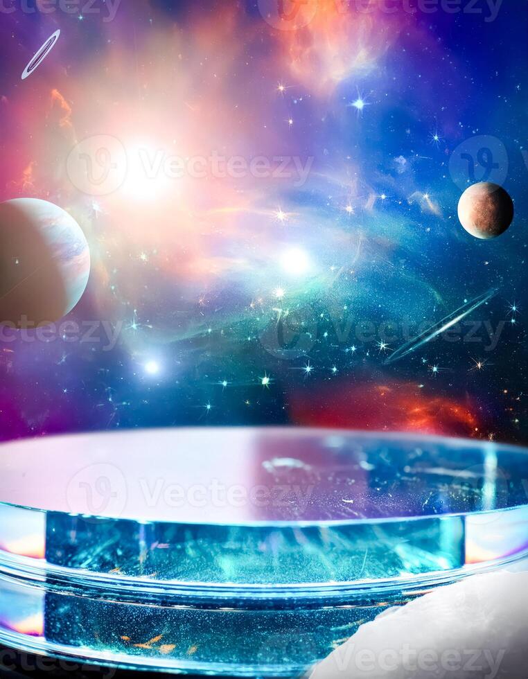 Abstract Space Background with a Glass Dish photo