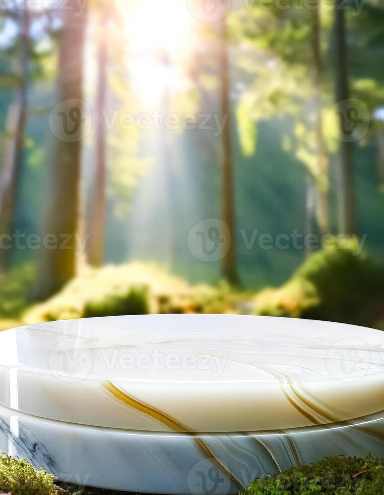 Marble Podium in a Forest Setting photo
