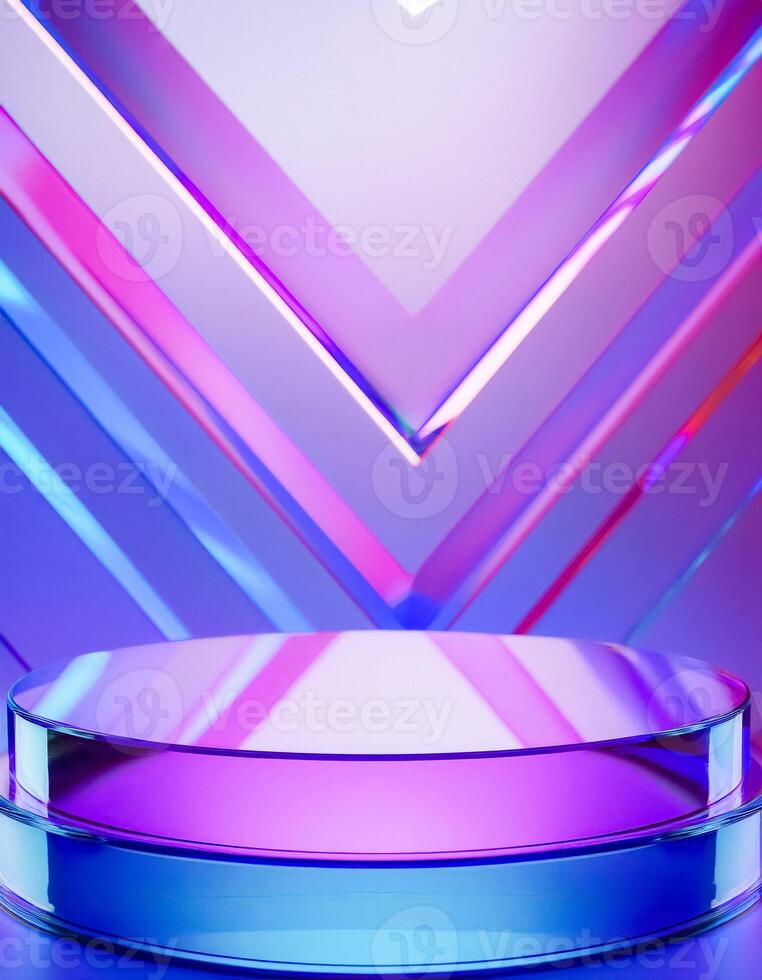 Abstract Geometric Background with Neon Lights and a Circular Platform photo
