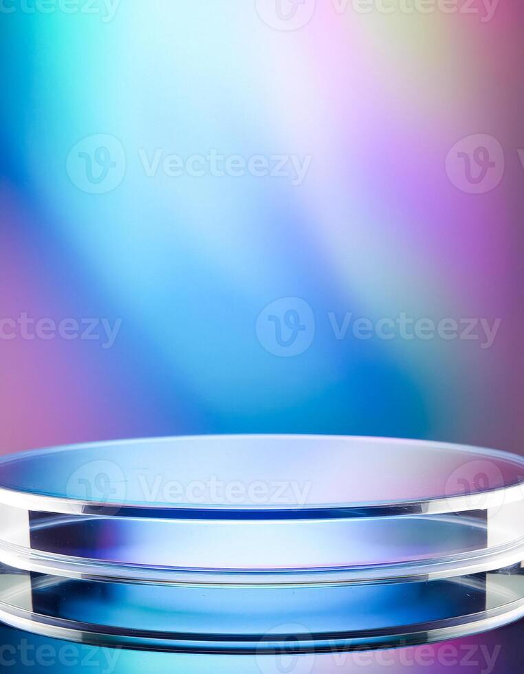 Glass Product Display Stand on a Blue and Purple Gradient Background photo