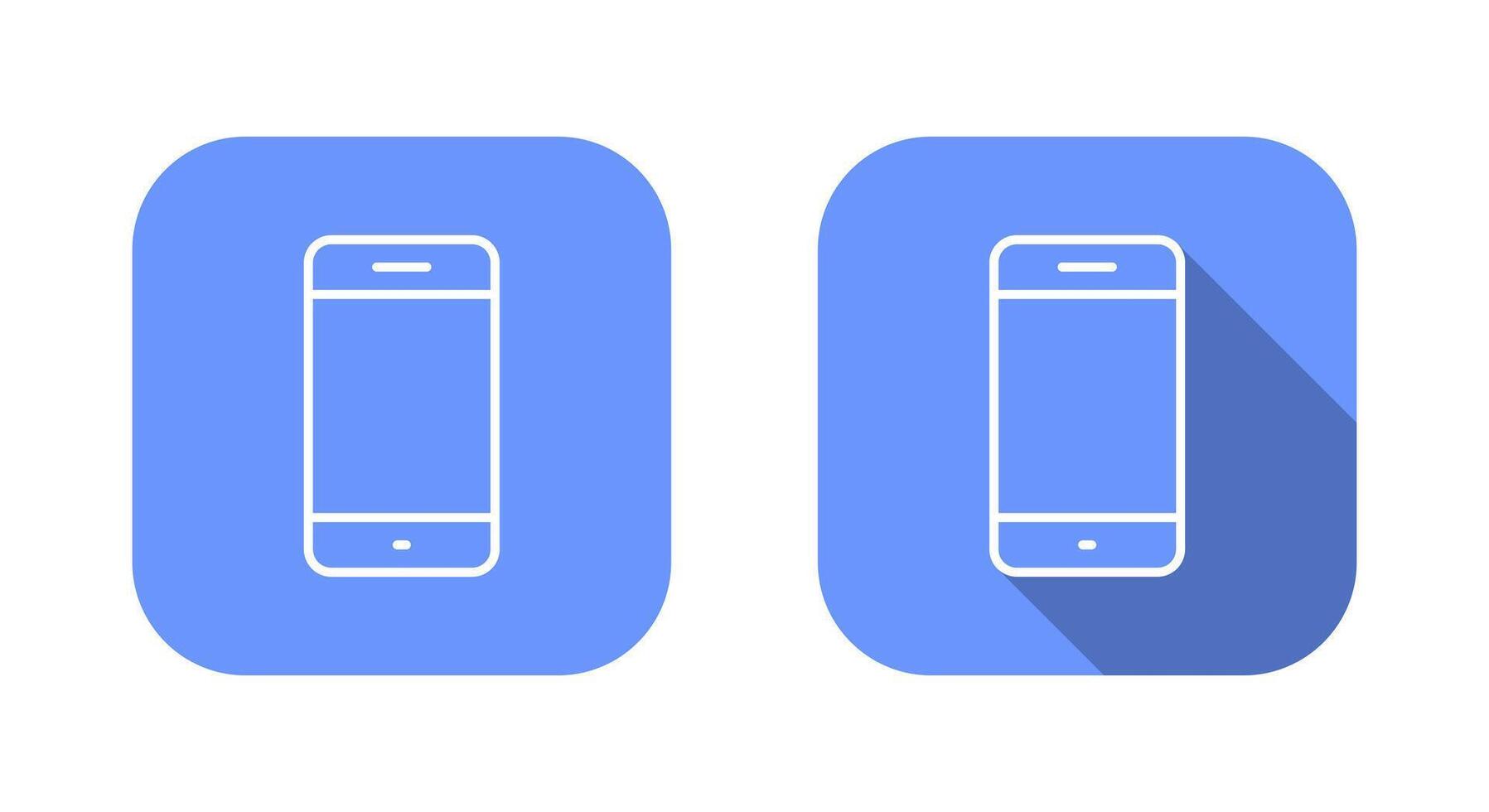 Mobile phone icon on blue square. Cellphone gadget sign symbol vector