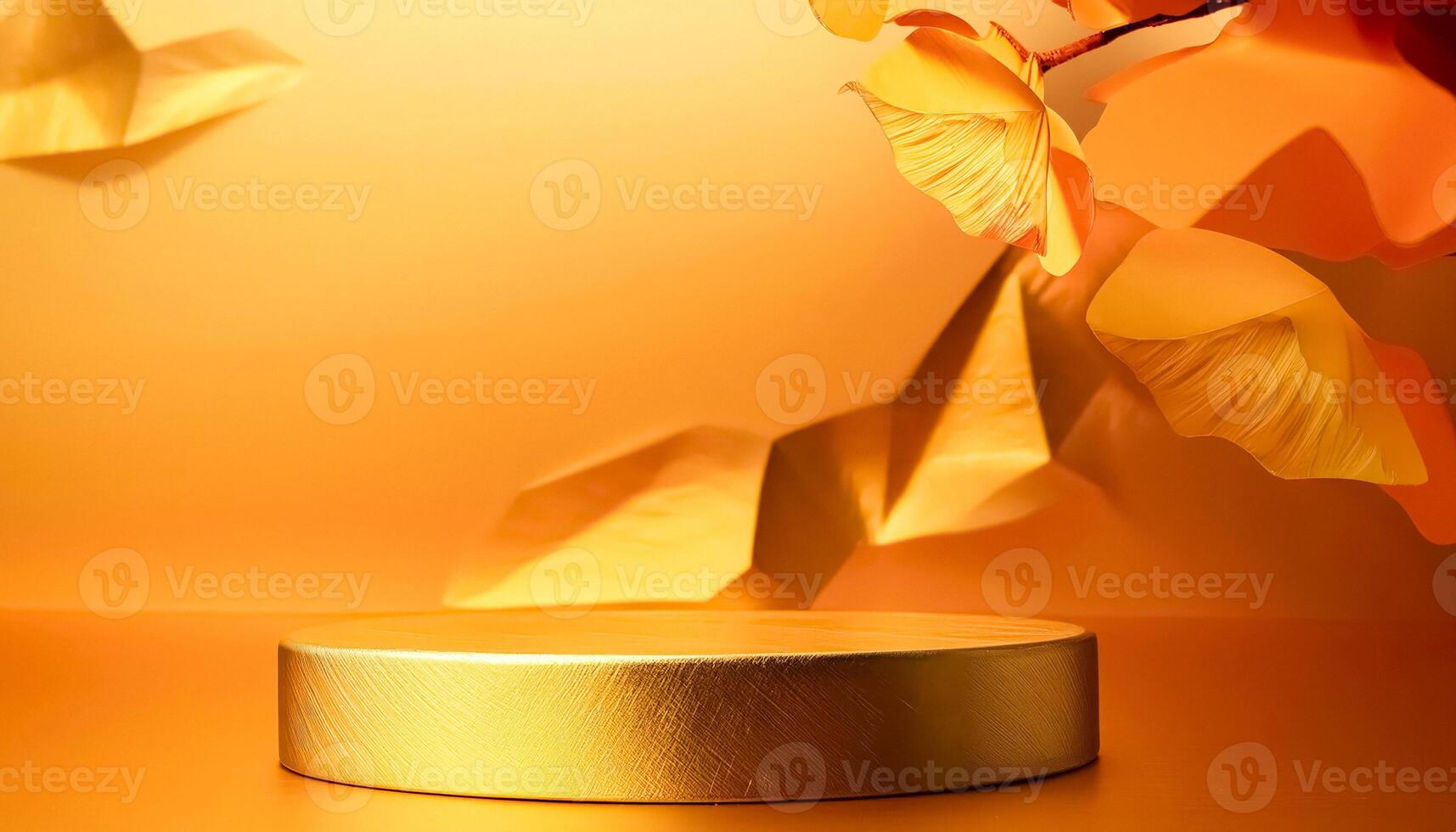 Golden Podium with Abstract Yellow Shapes photo