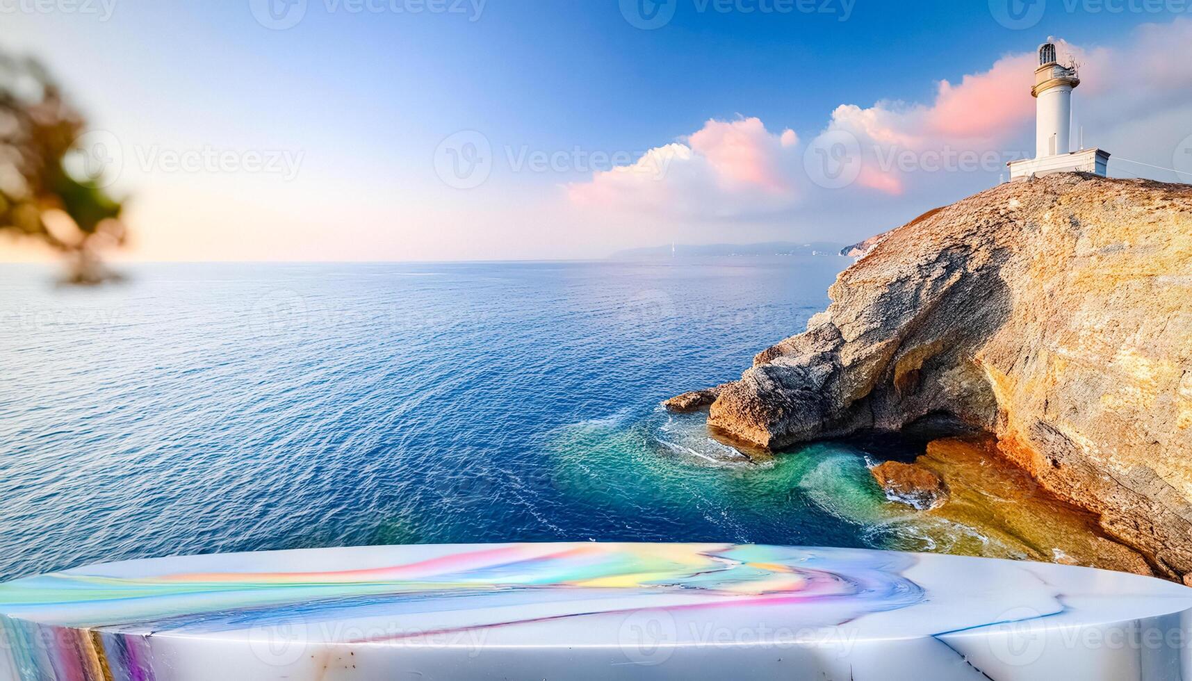 Lighthouse On A Cliff Overlooking The Ocean photo
