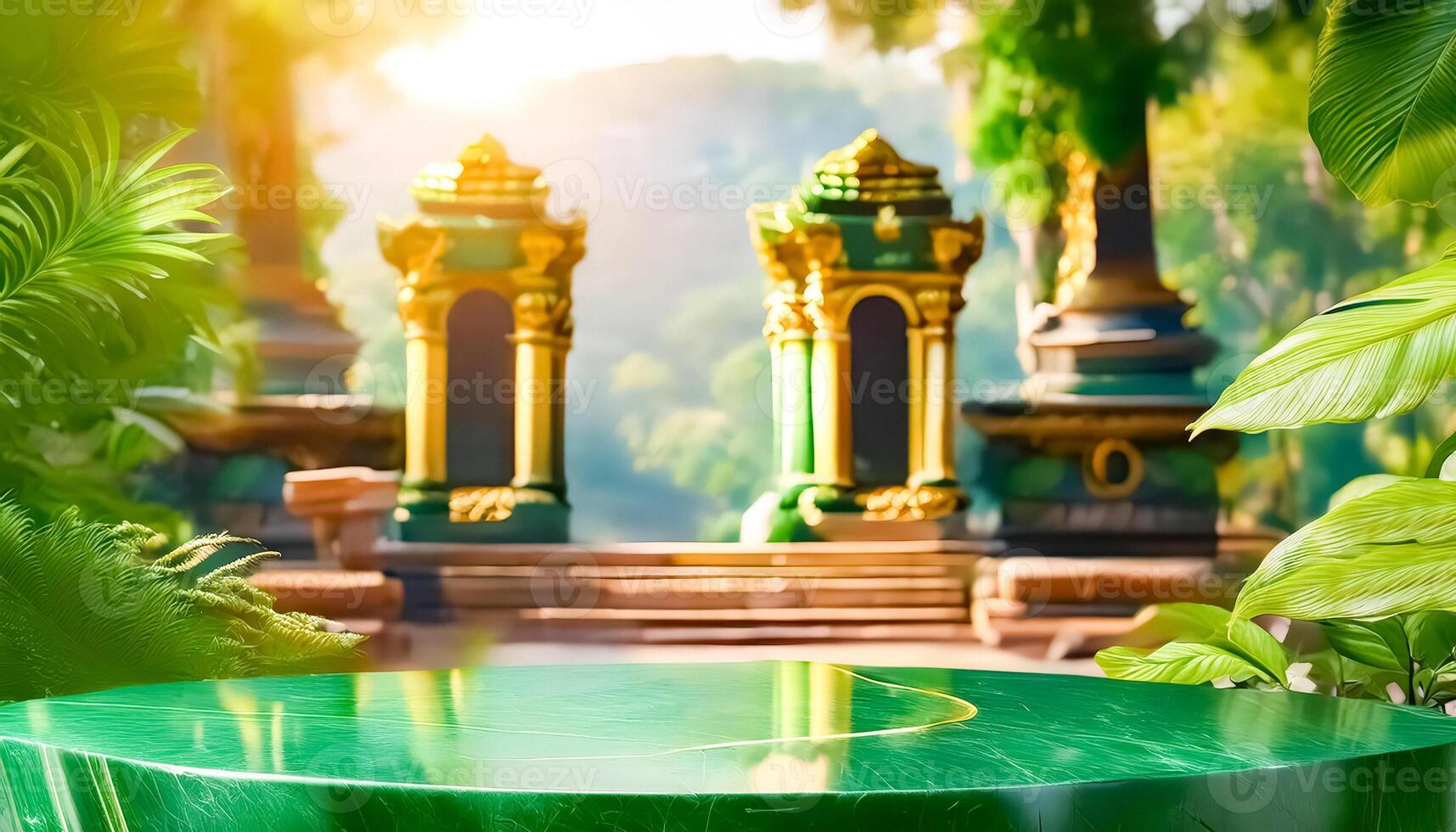 Green Jade Podium in a Lush Garden Setting photo