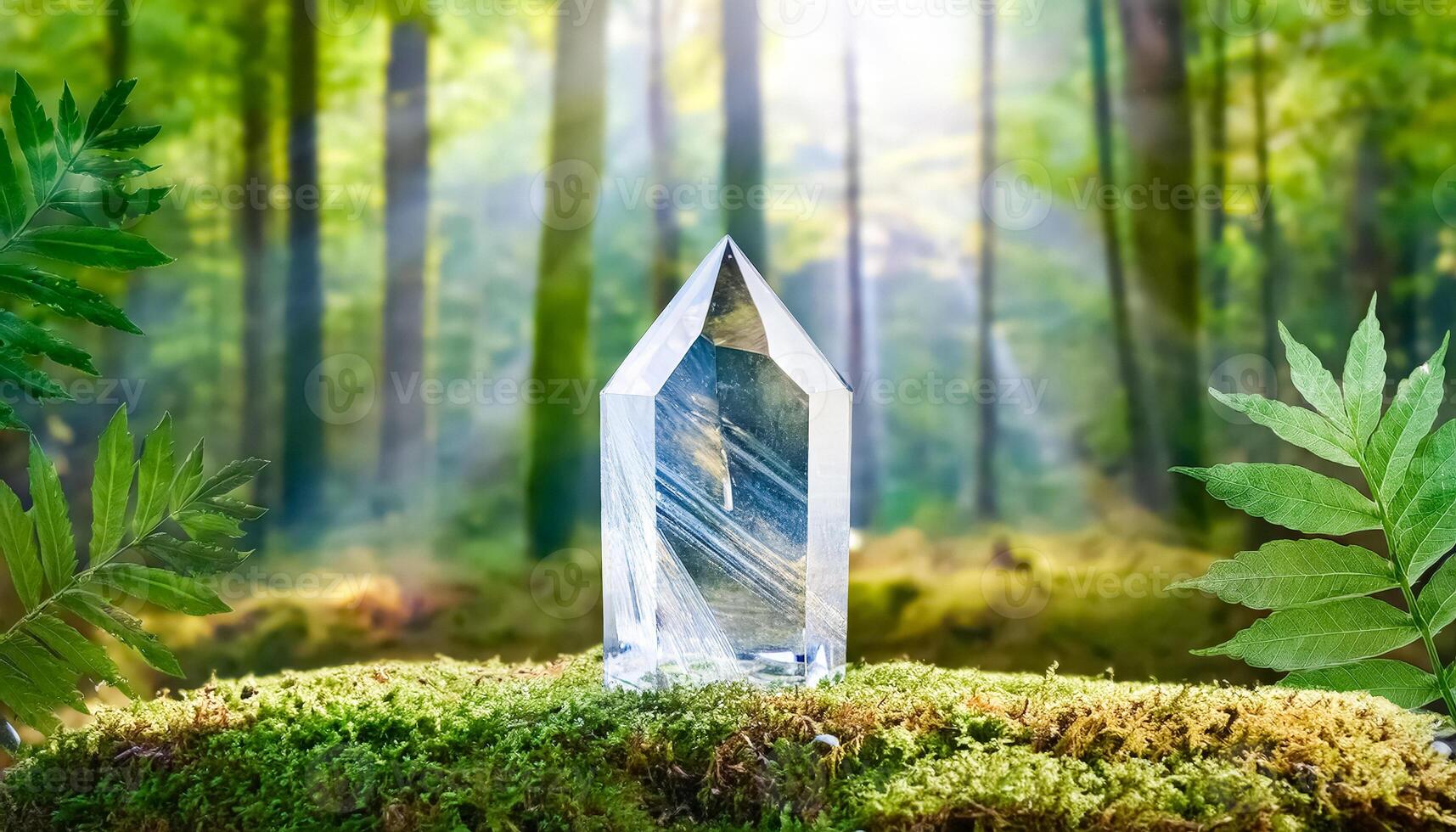 Crystal point in a green forest photo