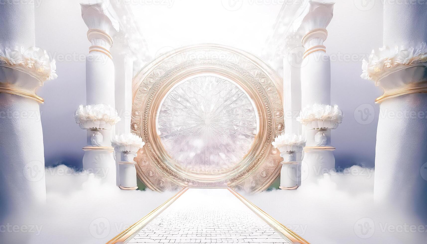 White Columns and Golden Archway Leading to a Heavenly Light photo