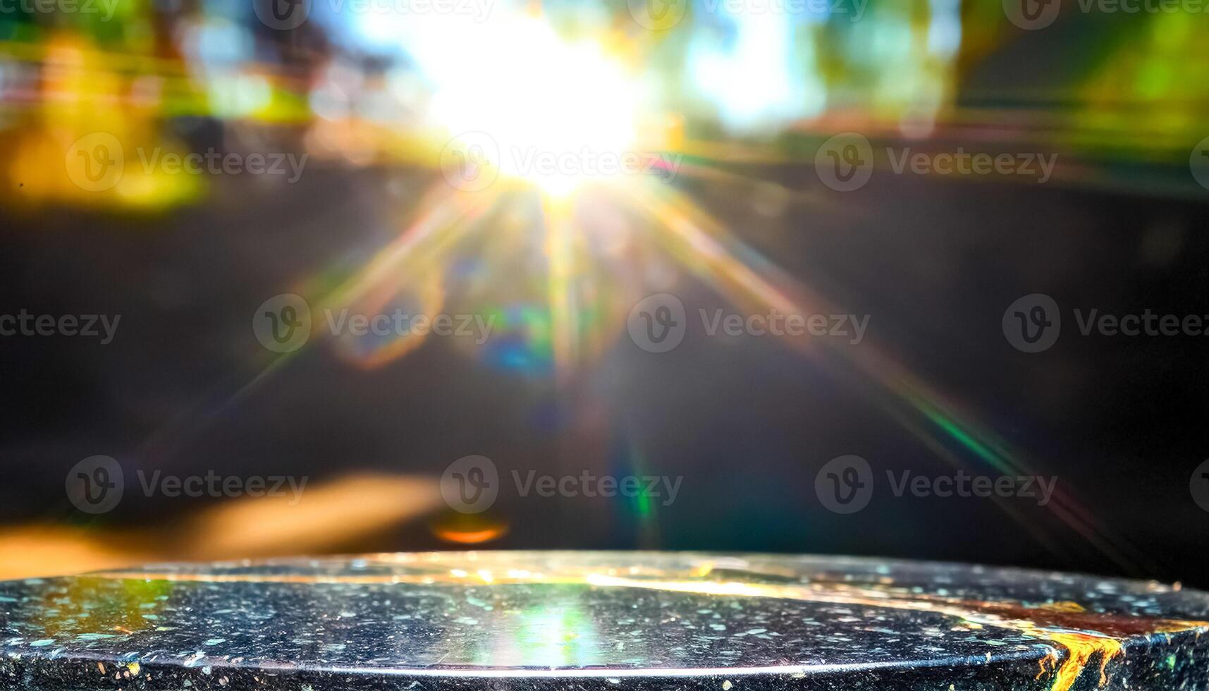 Sunlit Tabletop with Abstract Bokeh Background photo