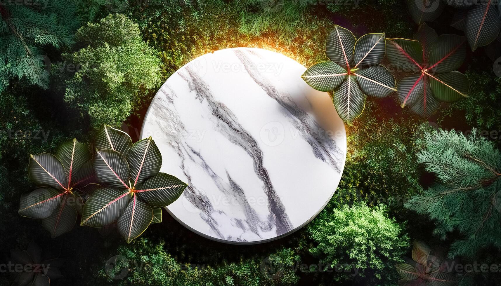 Marble Round Platform in Lush Greenery photo