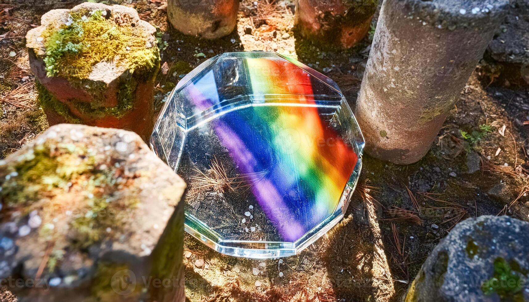 Prism Reflecting Rainbow on Stone Ground photo