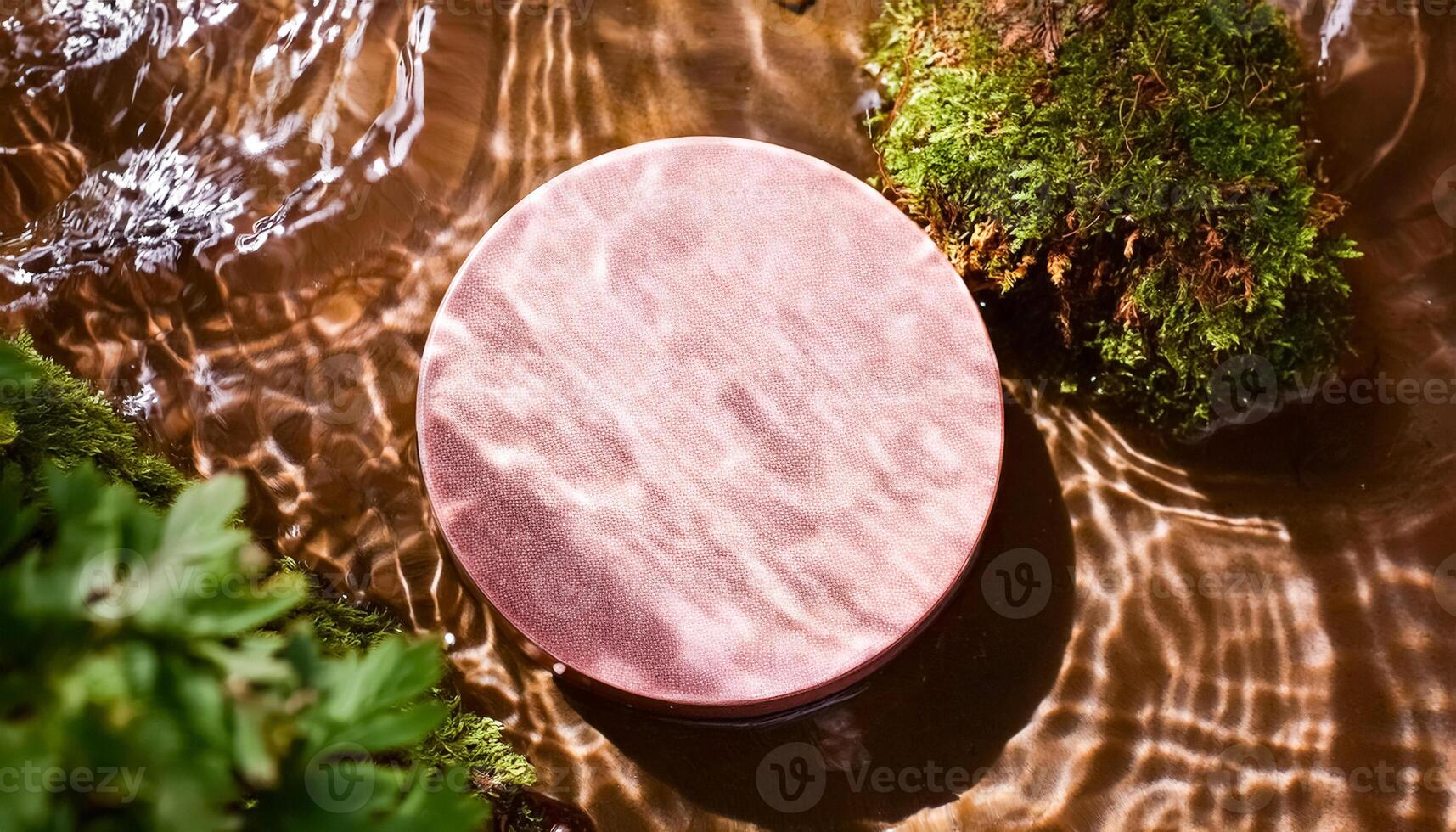 Pink Round Platform in Water with Green Moss photo