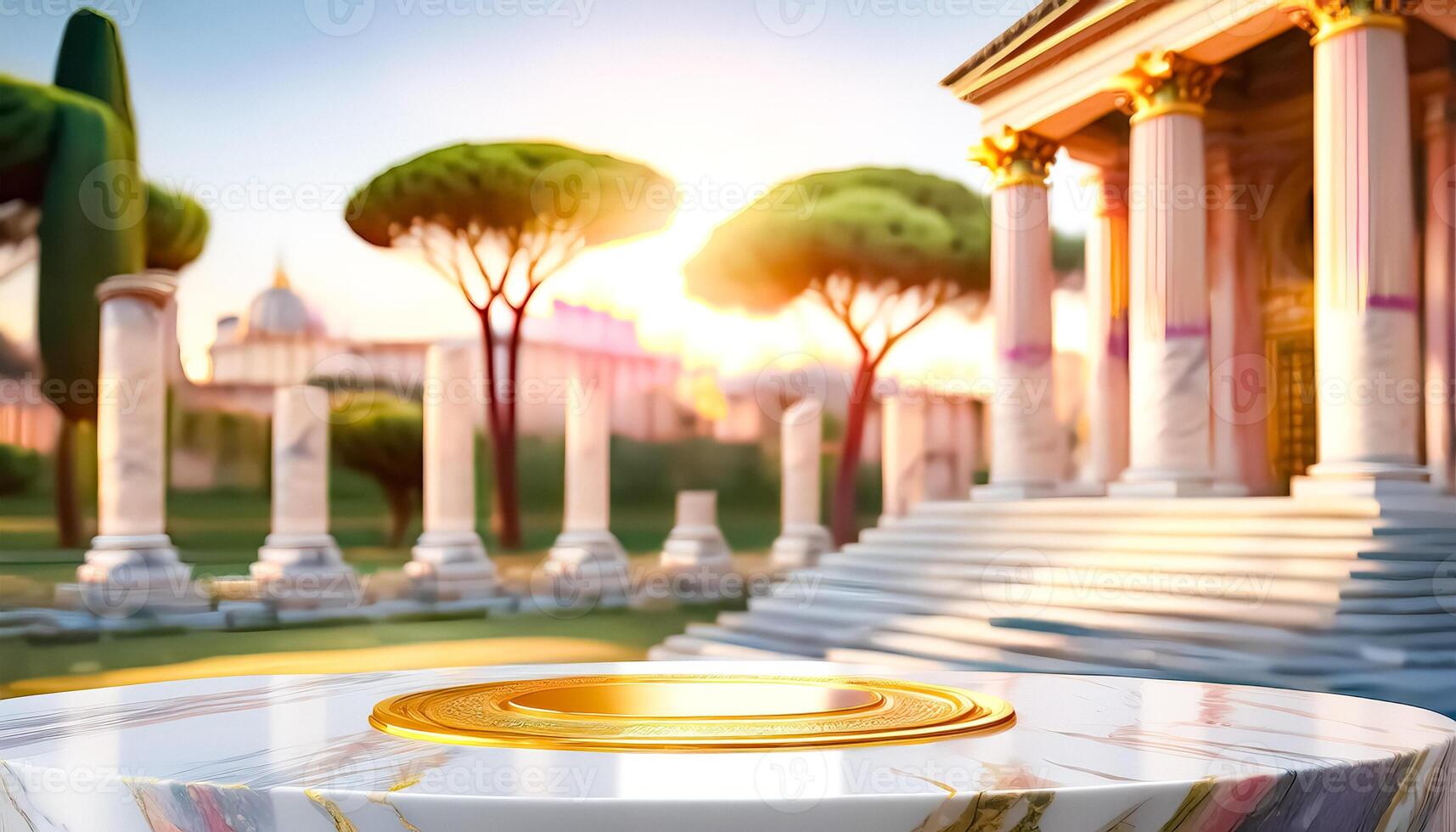 Marble Pedestal in Front of Ancient Roman Temple photo