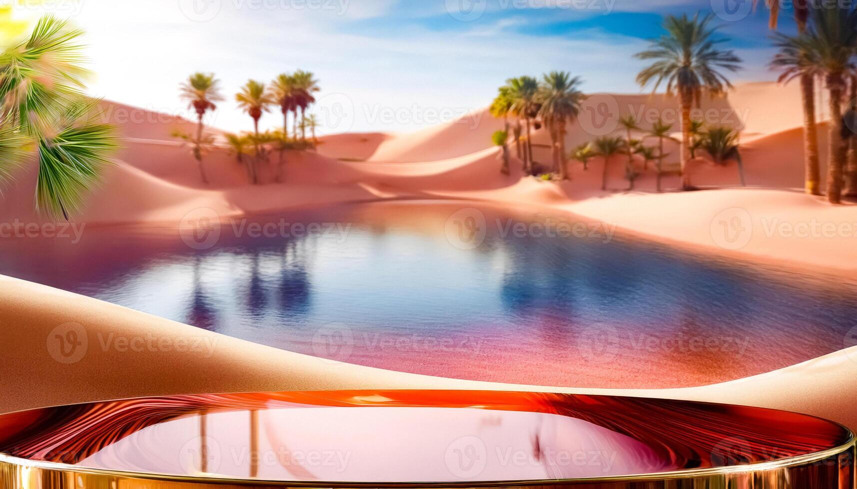 Golden Podium In Front of a Desert Oasis photo