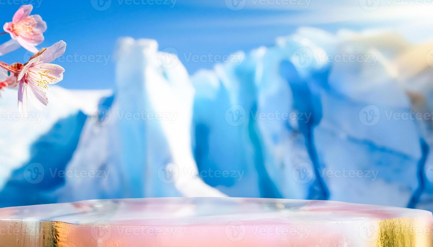 Pink Flower and Glacier Ice Background with Mockup photo