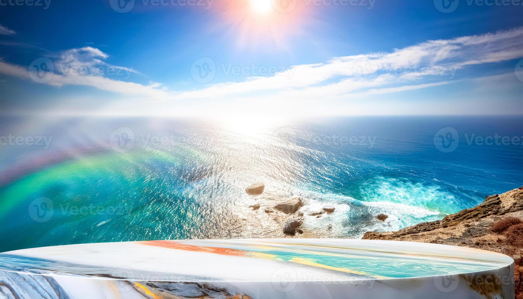 Marble Tabletop Overlooking the Ocean photo