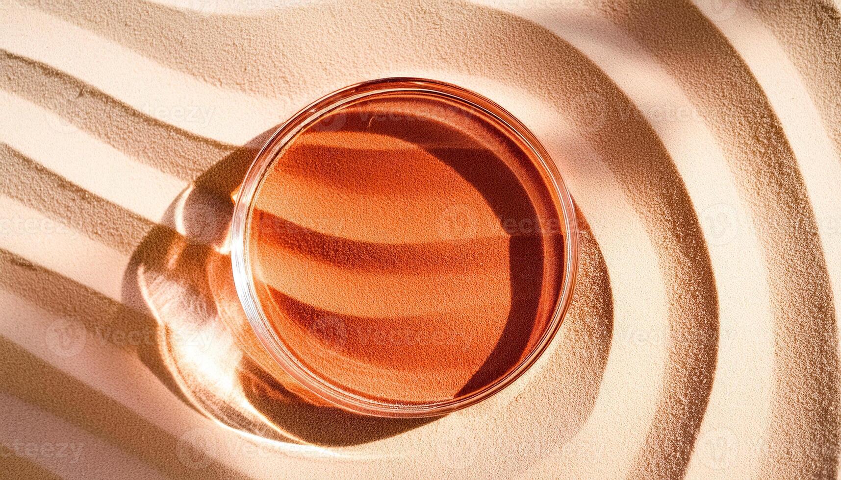 Glass Dish on Sandy Surface with Shadow Patterns photo