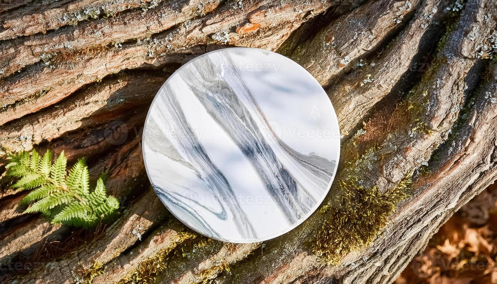 Marble Plate on Tree Bark photo