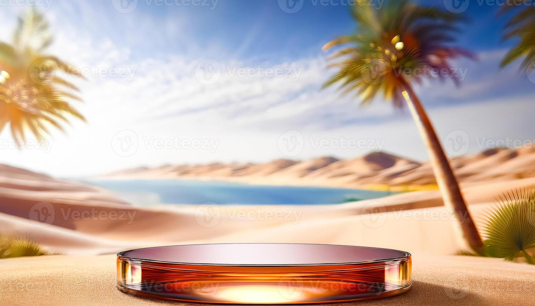 Product Showcase with Desert Oasis Background photo
