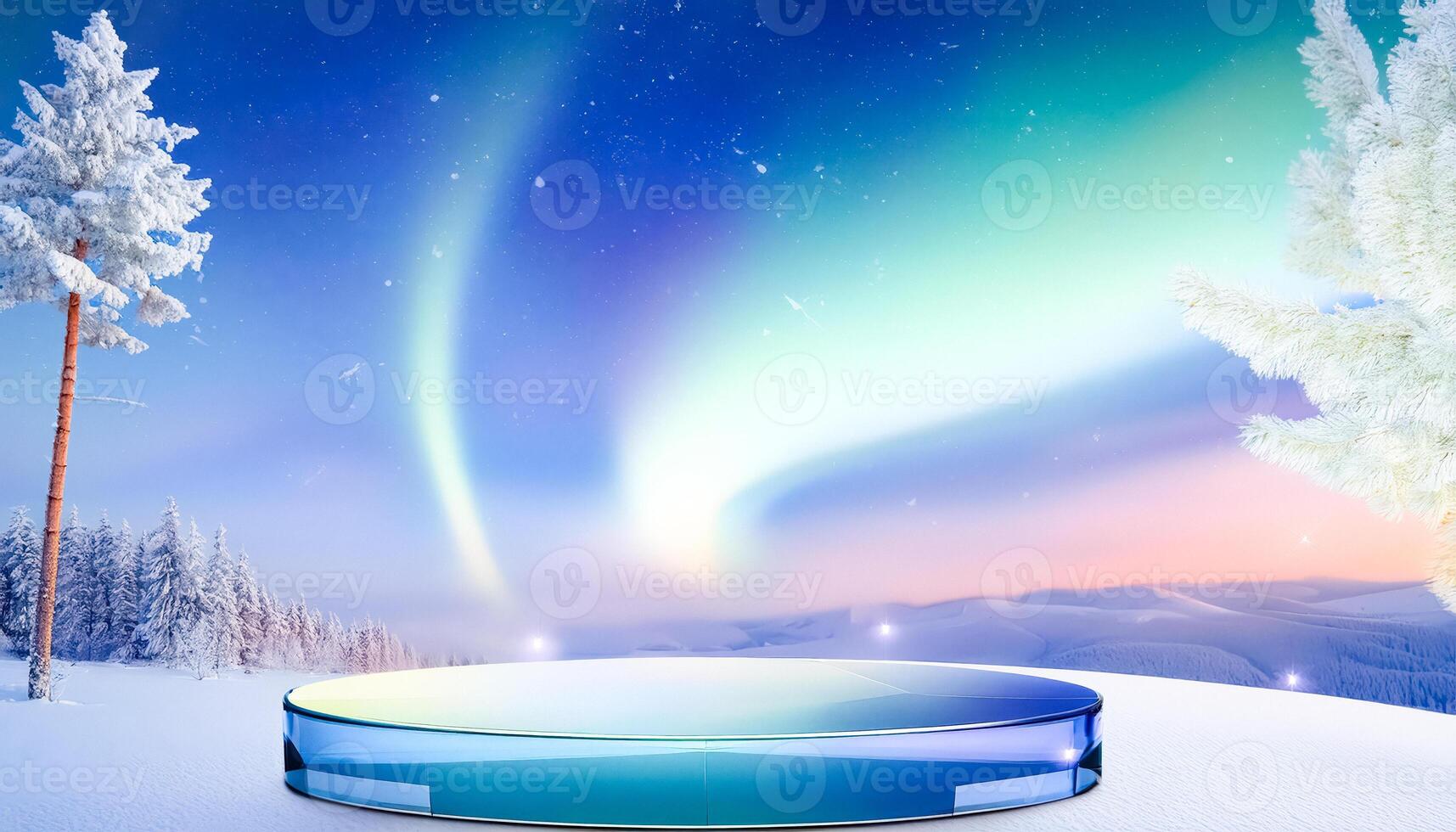 Winter Wonderland with Glass Platform and Aurora Borealis photo