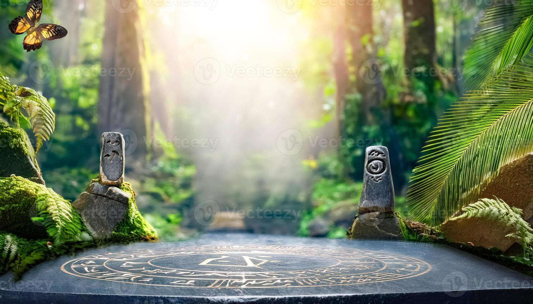 Enchanted Forest Altar with Mystical Symbols photo