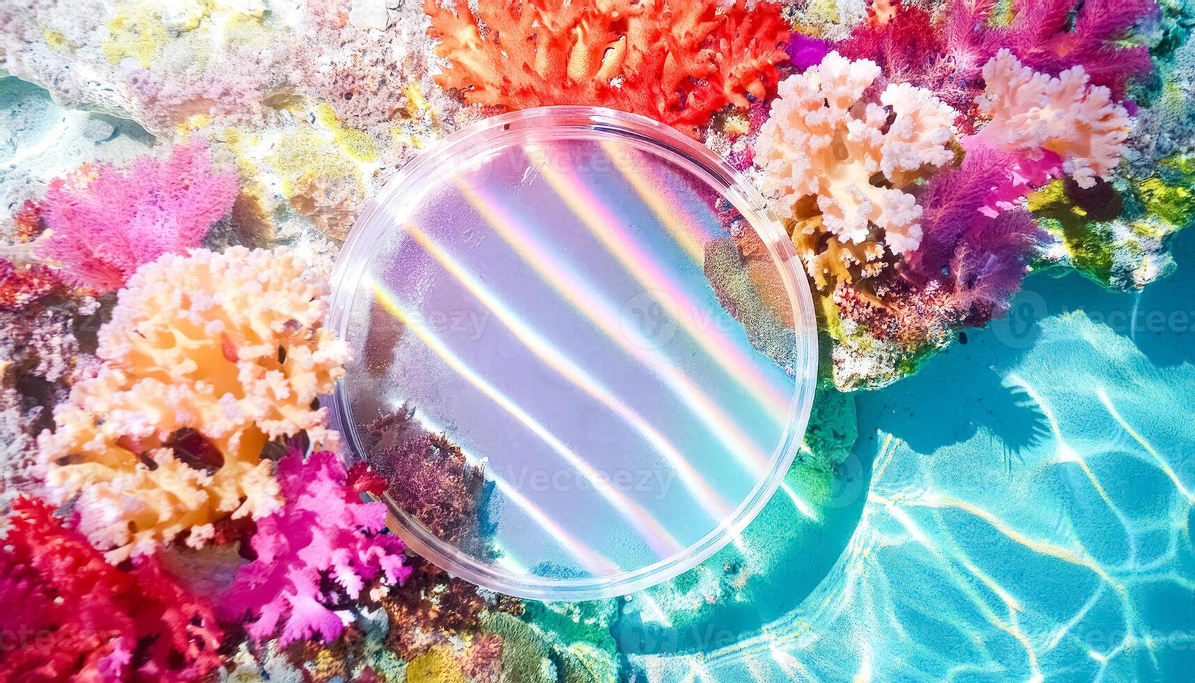Clear Round Glass Platter on Coral Reef photo
