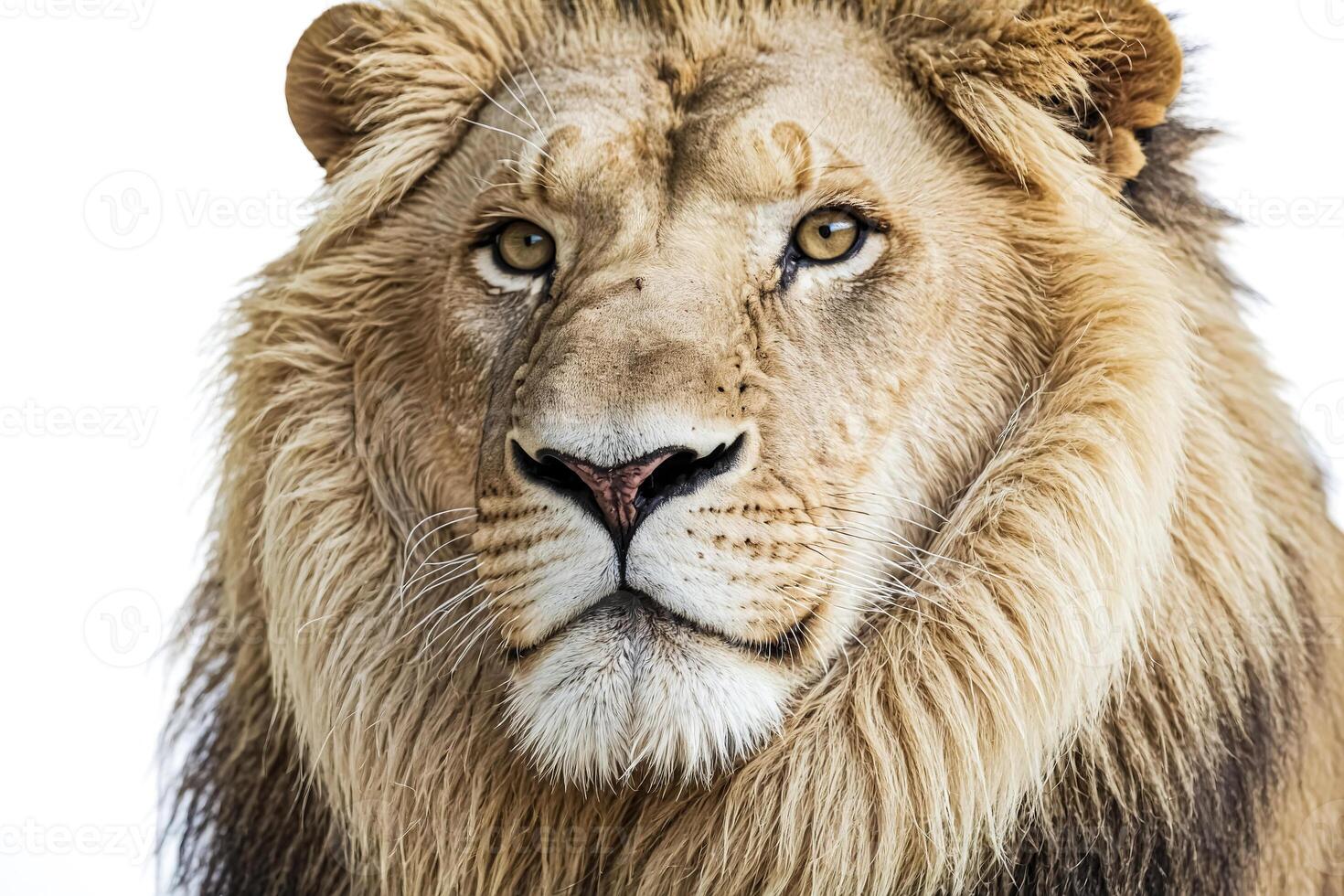 Close-up portrait of a majestic lion with intense eyes photo