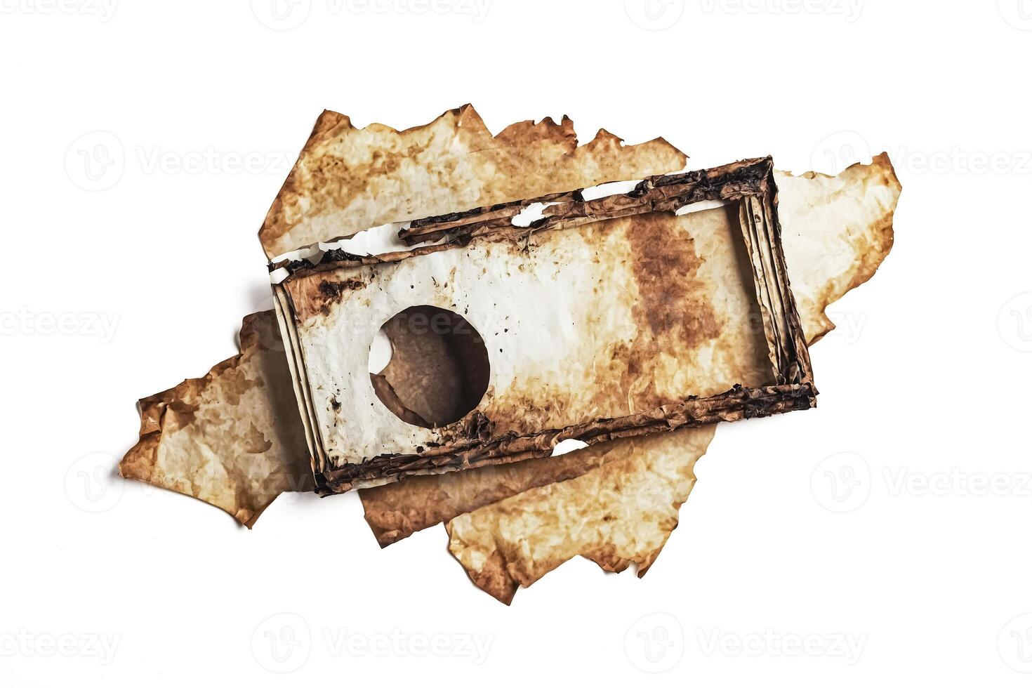 Burnt and Crumpled Paper Box with Hole photo