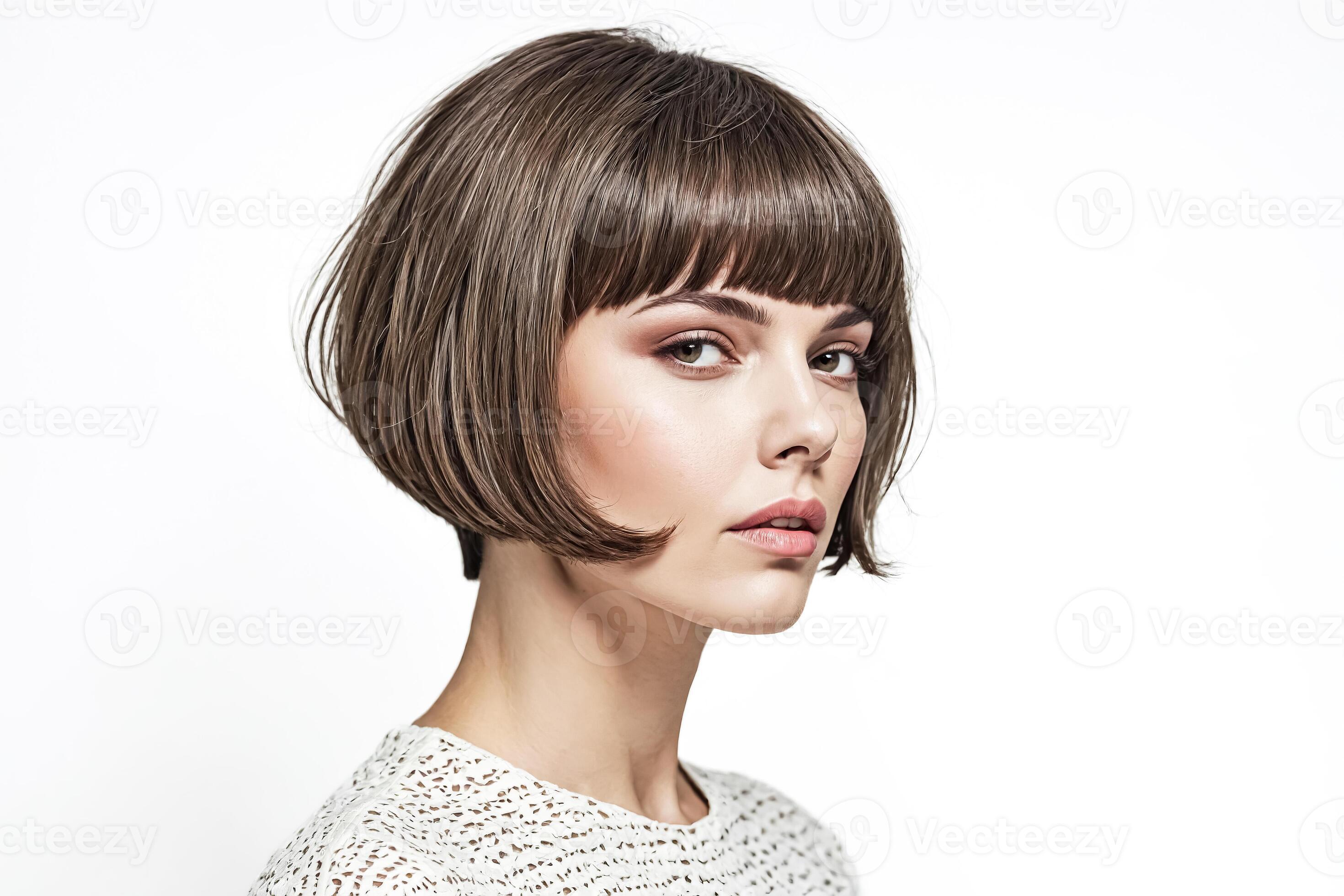  Close-up Portrait of a Young Woman with a Short Bob Haircut 48887477 ...