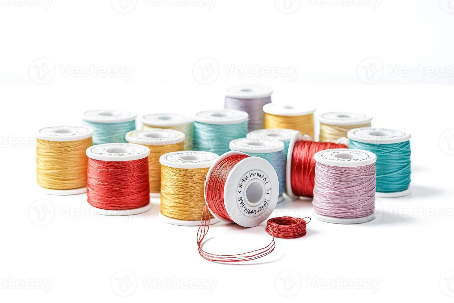 Colorful spools of thread on a white background photo