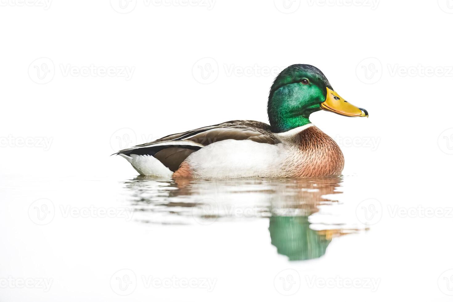 Mallard Duck Swimming on a White Background photo