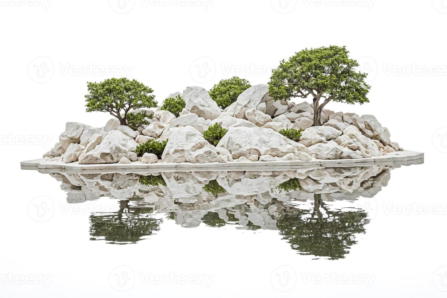 Small Island with Trees and Rocks Reflected in Still Water photo