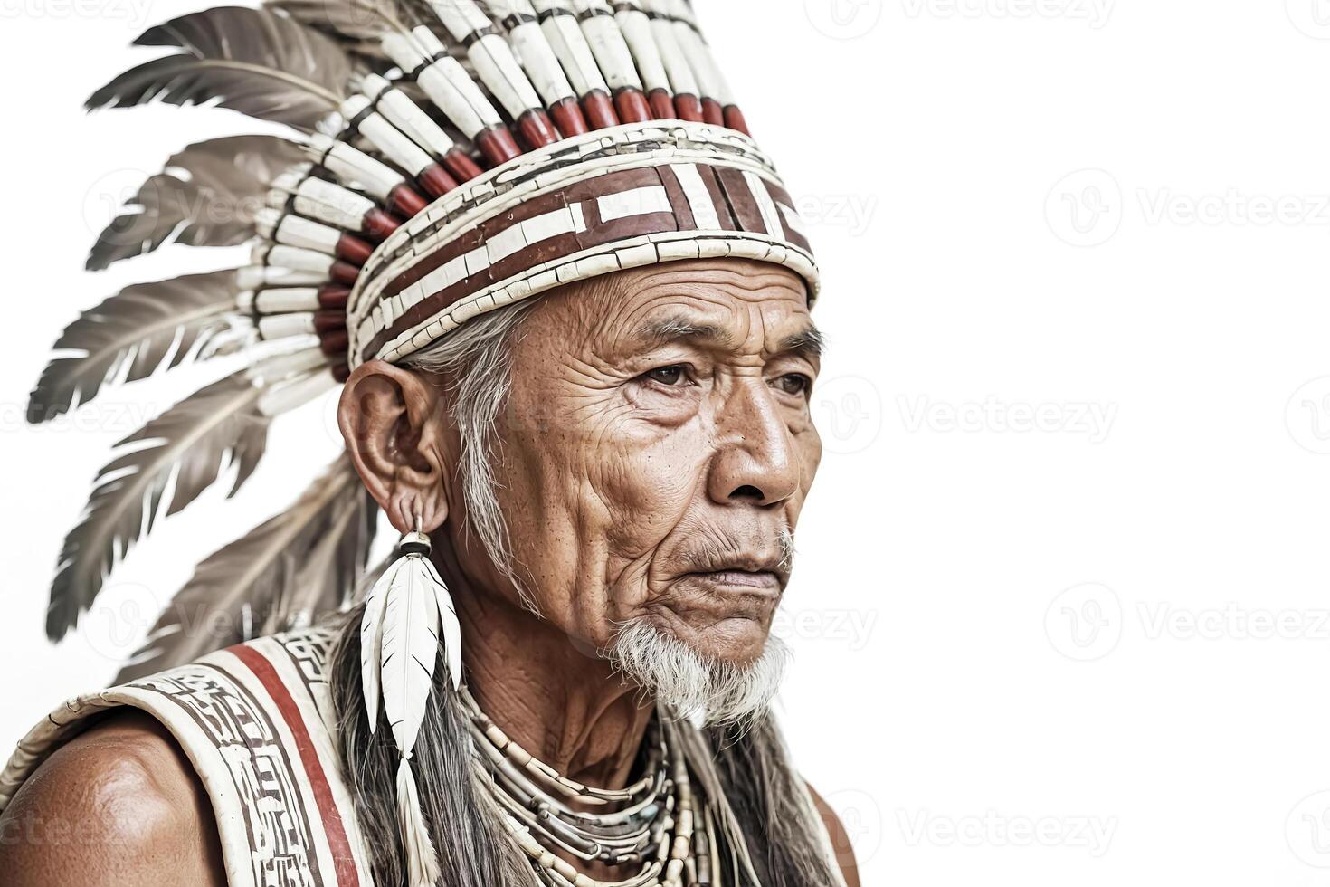 Portrait of Native American Man with Traditional Headdress photo